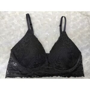 Victoria's Secret PINK Black Floral Lace Padded Bralette Small Adjustable Straps